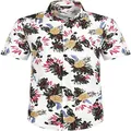 Detailed macro view of white Hawaiian shirt featuring tropical pineapple and floral prints - White Tropical Pineapple Red Floral Print (上衣ZT165-13)