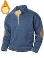 Detail van een blauw heren sweatshirt met rits en warme sherpa fleece voering voor winter - S / Marineblauw