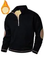 Detail van dik heren fleece sweatshirt met halve rits, elleboogstukken en voering. - S / Zwart