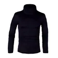 Detailed front view of a men's solid black slim-fit turtleneck knit base layer top - S / Navy Blue