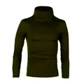 Men's solid olive green slim fit turtleneck long sleeve knit base layer sweater - Army Green