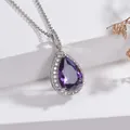 Elegant teardrop necklace featuring a faceted purple gemstone with clear zircon halo - Pendant 1.4cmx2.6cm (With 41cm-50cm Stainless Steel Chain) / Purple