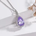 Elegante halsketting met paarse zirkoon druppelhanger en roestvrijstalen ketting - Hanger 1,4 cm x 2,6 cm (met roestvrijstalen ketting van 41 cm-50 cm) / Violet
