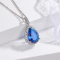 Elegant blue teardrop zircon pendant necklace with pavé border and stainless steel chain - Pendant 1.4cmx2.6cm (With 41cm-50cm Stainless Steel Chain) / Sapphire Blue