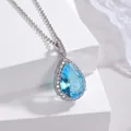 Elegant pear-cut blue zircon pendant necklace with silver chain displayed on white steps - Pendant 1.4cmx2.6cm (With 41cm-50cm Stainless Steel Chain) / Light Sea Blue