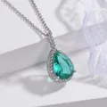Elegant pear-shaped emerald green zircon pendant with silver stainless steel chain. - Pendant 1.4cmx2.6cm (With 41cm-50cm Stainless Steel Chain) / Gemstone Green