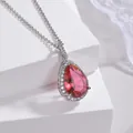 Elegant red teardrop zircon pendant necklace with pavé halo on silver chain - Pendant 1.4cmx2.6cm (With 41cm-50cm Stainless Steel Chain) / Rose Red