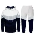 Men's stylish tri-color block hoodie and sweatpants set in navy blue, grey, and white - S / White Grey Dark Blue