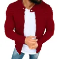 Premium men's casual slim fit pleated zip-up jacket in deep red for outdoor sports - Burgundy
