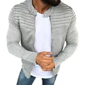 Detailed view of grey men's outdoor casual jacket featuring unique pleated shoulder panels - M / Light Gray