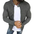 Modern men's outdoor leisure zip-up cardigan with stylish pleated shoulder detail - M / Dark Gray