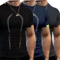 3er-Pack Herren-Kompressions-T-Shirts für Fitness und Sporttraining - S / Schwarz, Marineblau, Dunkelgrau