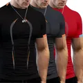 3er-Pack Herren Kompressions-Fitness-T-Shirts, schnelltrocknend in Schwarz, Grau und Rot - S / Schwarz, Dunkelgrau, Rot