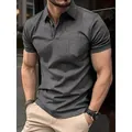 Klassisches graues Kurzarm-Poloshirt für Herren mit stylischer Brusttasche - S / Dunkelgrau