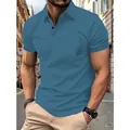 Polo bleu élégant à manches courtes pour homme avec détails sur la poitrine pour l'été - Bleu Denim