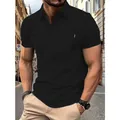 Polo homme noir coupe ajustée avec détail rayé sur la poitrine pour l'été - Noir