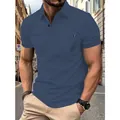 Polo à manches courtes pour hommes bleu marine avec revers chic et détail de ruban - Bleu Marine