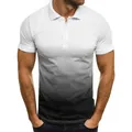 Herren Polo-Shirt mit Kurzarm und 3D-Farbverlauf im Micro-Dot-Design, lässig, weiß-schwarz - 3XL / Weiß Schwarz Farbverlauf (POLO89-1)