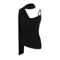 Canotta nera chic con fascia lunga asimmetrica e dettaglio drappeggiato in vita - S / Nero