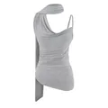 Grey one-shoulder halter top with a stylish draped scarf neckline detail back view - Silver Gray