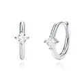Elegant silver-toned hoop earrings featuring a brilliant square-cut zircon gemstone - Square Zirconia Hoop / Silver