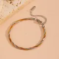 Close-up of tricolor braided snake chain bracelet in polished titanium steel finish - Tricolor Braided Bracelet (Q811)