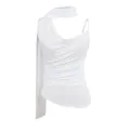 Elegante top bianco drappeggiato monospalla con allacciatura al collo per donna - S / Bianco