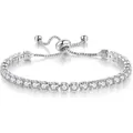 Elegant adjustable silver bracelet with sparkling zircon stones for a luxury look - Silver Single Row (Bolo Clasp)