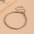 Detailed view of silver titanium steel triple twisted snake chain bracelet - Silver Braided Bracelet (Q811)