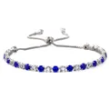 Elegant adjustable tennis bracelet featuring alternating blue and white zircon crystals - Sliding Adjuster Buckle / Blue and White
