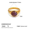 Vintage golden titanium steel ring with purple stone inlay and 17.4mm inside diameter - Round Purple Stone Style (2408ZK30454JZ)