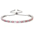 Elegant adjustable silver bracelet featuring alternating pink and white round zircon stones - Sliding Adjuster Buckle / Pink and White Mixed