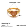 Anello a cuore vintage in acciaio al titanio placcato oro con diametro interno 17,4 mm - Stile pietra rosa arancio cuore (2408ZK30452JZ)