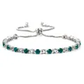Minimalist silver-tone adjustable bracelet with green and white zircon crystals - Sliding Adjuster Buckle / Green and White