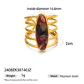 Anello multistrato in acciaio al titanio placcato oro con intarsio di pietre colorate - Stile pietra frantumata multicolore ovale (2408ZK30740JZ)