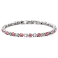 Elegant silver-tone tennis bracelet featuring pink and clear sparkling cubic zirconia - Folding Safety Buckle / Pink and White Mixed