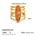 Retro gold-plated titanium steel wire-wrapped ring featuring irregular orange stone inlay - Wrapped Line Orange Pink Stone Style (2408ZK30416JZ)