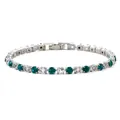 Elegant silver-toned tennis bracelet featuring green and white round zircon stones - Folding Safety Buckle / Green and White