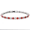 Elegant silver tennis bracelet with alternating red and white round cubic zirconia - Folding Safety Buckle / Red and White
