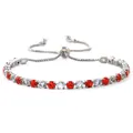Elegant silver-toned adjustable bracelet with red and clear round cubic zirconia crystals - Sliding Adjuster Buckle / Red and White