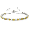 Adjustable bolo bracelet with alternating yellow and white round-cut cubic zirconia - Sliding Adjuster Buckle / Yellow and White