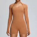 Completo pagliaccetto marrone zenzero aderente con bolero a maniche lunghe abbinato - S / Cammello