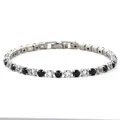 Elegant silver tennis bracelet with alternating black and white round cubic zirconia - Folding Safety Buckle / Black & White Stripe