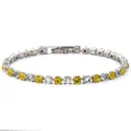 Minimalist women's tennis bracelet with alternating yellow and white cubic zirconia - Folding Safety Buckle / Yellow and White