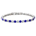 Elegant silver-tone tennis bracelet featuring alternating blue and clear zircon crystals - Folding Safety Buckle / Blue and White