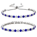 Elegant silver-tone tennis bracelet featuring alternating blue and clear cubic zirconia - 2-Piece Set (Bolo & Fold-over) / Blue and White