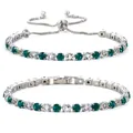 Silver-tone tennis bracelet set with emerald green and white cubic zirconia crystals - 2-Piece Set (Bolo & Fold-over) / Green and White