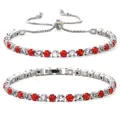Elegant silver tennis bracelet set with alternating red and white cubic zirconia stones - 2-Piece Set (Bolo & Fold-over) / Red and White