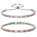 Sparkling pink and clear zircon tennis bracelet set with adjustable slider clasp - 2-Piece Set (Bolo & Fold-over) / Pink and White Mixed