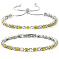 Fashion zircon bracelet with yellow and white crystals in silver tone - 2-Piece Set (Bolo & Fold-over) / Yellow and White